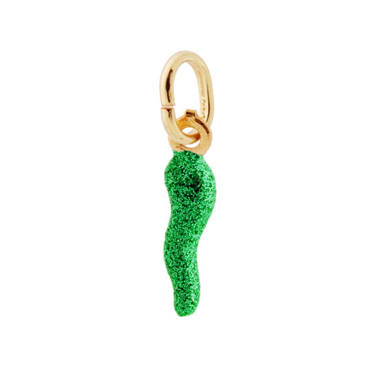 Talisman-Hornanhänger 18 mm mit grüner Glitzer-Emaille, Silber 925, Gold galvanisiert - MeinSchmuckShop