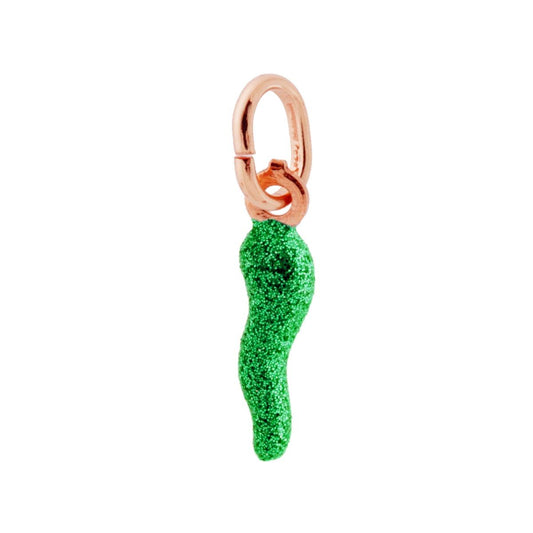 Anhänger Glücksbringer Horn 18 mm mit grüner Glitzer-Emaille, 925er Silber, rosé galvanisiert - MeinSchmuckShop
