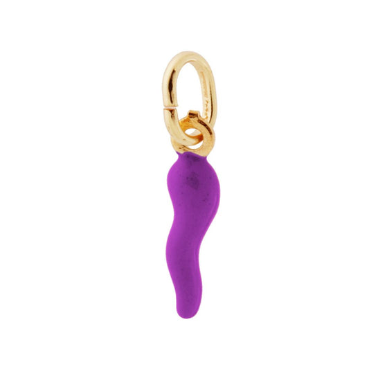 Glücksanhänger Horn 18 mm mit violettem Emaille in Silber 925, galvanisch Gold - MeinSchmuckShop