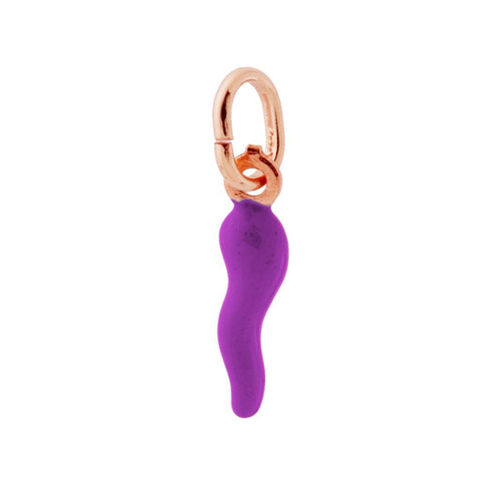 Glücksbringer-Anhänger Hornform 18 mm mit violetter Emaille, Silber 925 roségold galvanisiert - MeinSchmuckShop