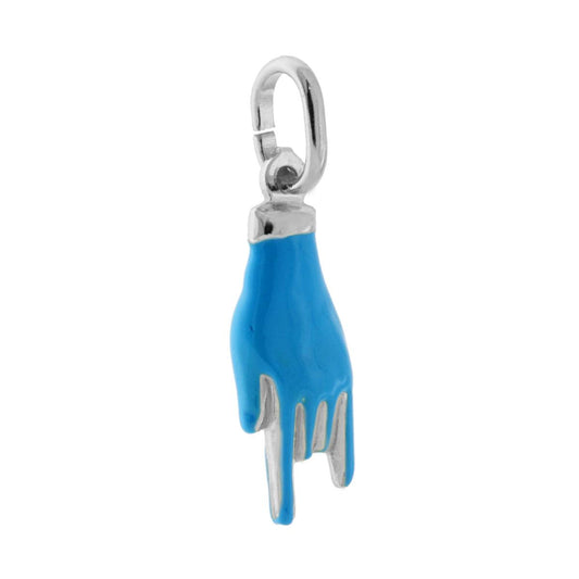 Anhänger Glücksbringer – Hornhand mit blauem Emaille aus 925er Silber, rhodiniert - MeinSchmuckShop