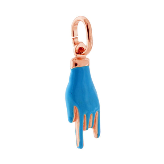 Anhänger Glücksbringer Horn-Handzeichen mit blauem Emaille aus 925er Silber, roségold galvanisiert - MeinSchmuckShop