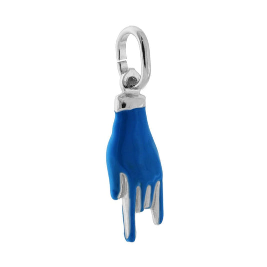Glücksanhänger Hornhand mit blauem Emaille aus 925er Silber, rhodiniert - MeinSchmuckShop