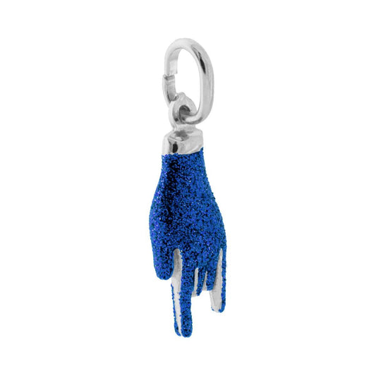 Anhänger Glücksbringer Hornhand mit blauer Glitzeremaille, 925er Silber, rhodiniert galvanisch - MeinSchmuckShop