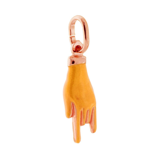Glücksbringer-Anhänger Hand mit Hörnern, gelbe Emaille, aus 925er Silber, roségoldfarbene Galvanik - MeinSchmuckShop