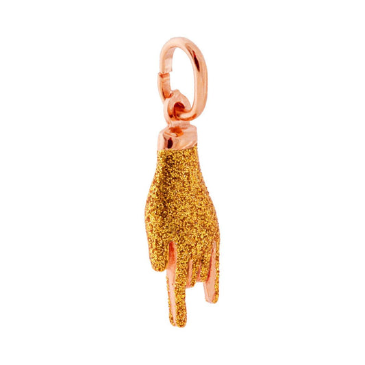 Anhänger Glücksbringer Horn-Hand mit Emaille, Gold-Glitzer auf Silber 925 Roségold galvanisiert - MeinSchmuckShop
