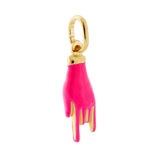 Glücksbringer-Anhänger Horn-Hand mit Neonpink-Emaille, Silber 925, galvanisch vergoldet - MeinSchmuckShop