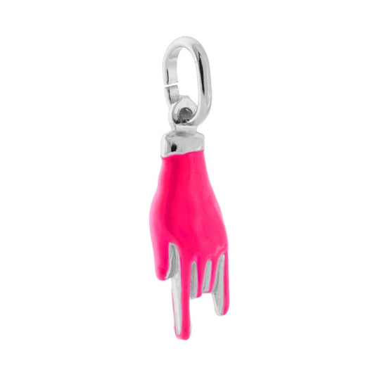 Anhänger Glücksbringer Hornhand mit pinker Neon-Emaille aus 925er Silber rhodiniert - MeinSchmuckShop