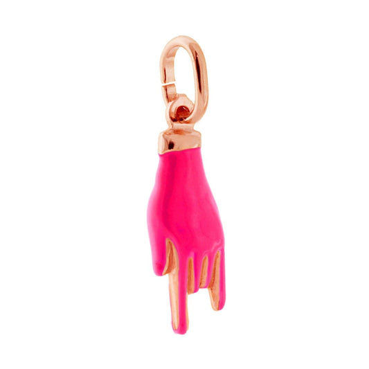 Anhänger Glücksbringer Hornhand mit fluoreszierender Rosa-Emaille aus 925er Silber Roségold galvanisiert - MeinSchmuckShop