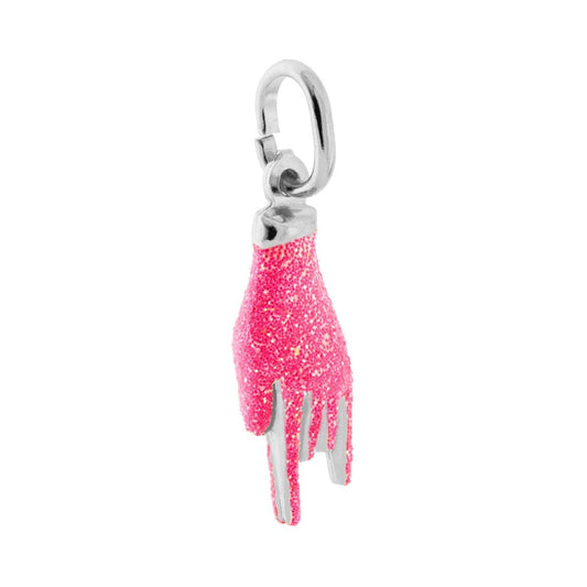 Anhänger Glücksbringer Horn-Handzeichen mit rosa Glitzeremaille, Silber 925 rhodiniert - MeinSchmuckShop