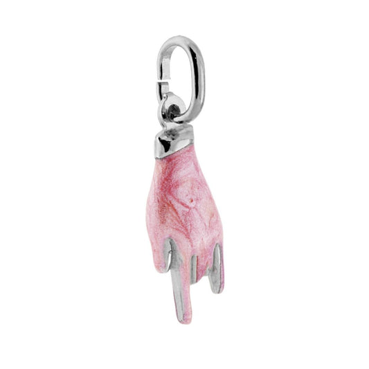 Anhänger Glücksbringer Hornhand mit rosafarbener Perlato-Emaille aus 925er Silber rhodiniert - MeinSchmuckShop