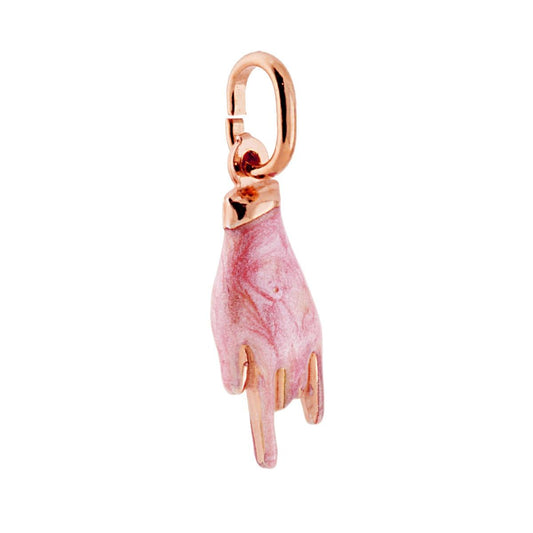 Glücksbringer-Anhänger Horn-Handzeichen mit rosa pudrig-perlato Emaille aus 925er Silber, roségold galvanisiert - MeinSchmuckShop