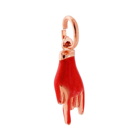 Anhänger Glücksbringer Hornhand mit perlato roter Emaille aus Silber 925 Roségold galvanisiert - MeinSchmuckShop