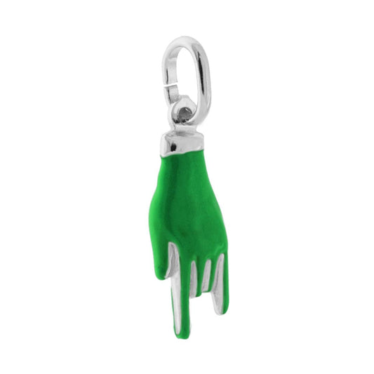 Anhänger Glücksbringer Horn-Hand mit grünem Emaille in Silber 925 rhodiniert - MeinSchmuckShop