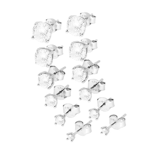 Ohrstecker mit rundem Punto-Luce Stein, Ø 2/3/4/5/6/7 mm, mit weißem Zirkon, aus rhodiniertem 925er Silber - MeinSchmuckShop