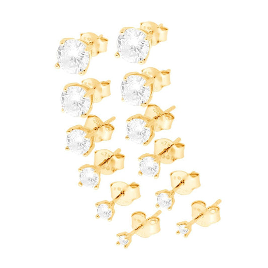Ohrringe mit Punkt-Licht, rund, mm 2/3/4/5/6/7, mit weißem Zirkon, aus 925er Silber, Gold galvanisch ausgeliefert - MeinSchmuckShop