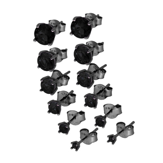 Ohrstecker Punkt-Licht Rund mm 2/3/4/5/6/7 mit schwarzem Zirkon in Silber 925 galvanisch Rutheniumbeschichtet - MeinSchmuckShop