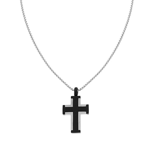 Venezianische Rundkette mit schwarzem Kreuz aus Stahl. - MeinSchmuckShop