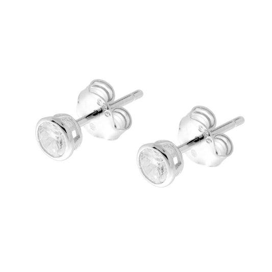 Ohrstecker Punto-Luce Cipollina Rund, mit weißem Zirkon, 4 mm, Silber 925, rhodiniert - MeinSchmuckShop
