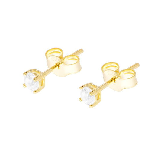 Ohrstecker Punto Luce Rund mit weißem Zirkon Ø 3 mm aus 925er Silber, vergoldet - MeinSchmuckShop