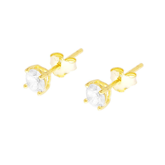 Ohrringe Punto Luce Rund mit Weißzirkon, 4 mm, in Silber 925, galvanisch vergoldet - MeinSchmuckShop