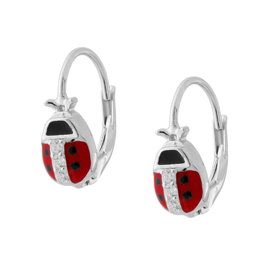 Ohrringe Monachella Coccinella Emaille Rot und Schwarz mit weißen Zirkonen aus 925er Silber, rhodiniert - MeinSchmuckShop