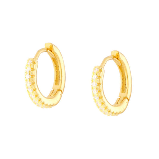 Ohrringe Ring Ø 10 mm mit weißen Zirkonien, Silber 925, galvanisch vergoldet. - MeinSchmuckShop