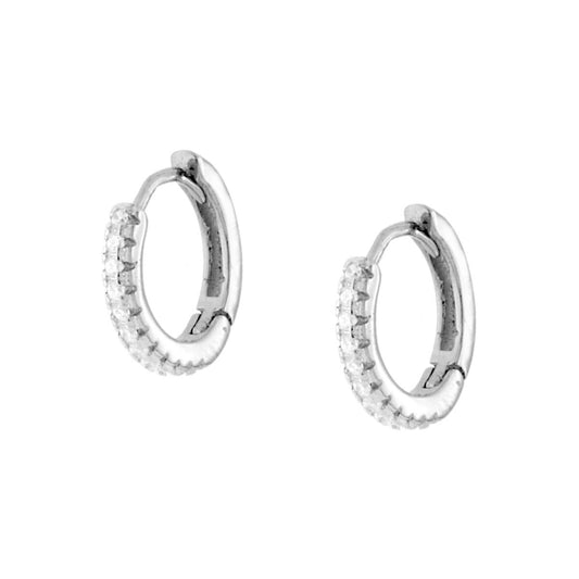 Ohrringe Kreis Ø 10 mm mit weißen Zirkonen, Silber 925, rhodiniert - MeinSchmuckShop