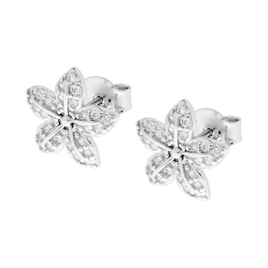 Ohrringe in Blumenform mit weißen Zirkonien aus Silber 925, rhodiniert. - MeinSchmuckShop