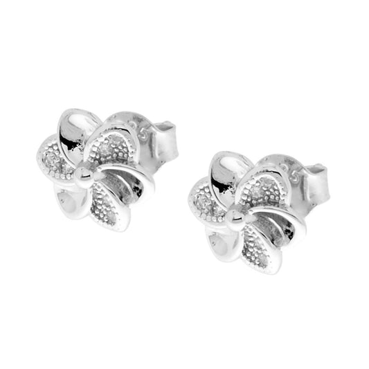 Ohrringe Blume mit weißen Zirkonen aus 925er Silber, galvanisch rhodiniert. - MeinSchmuckShop