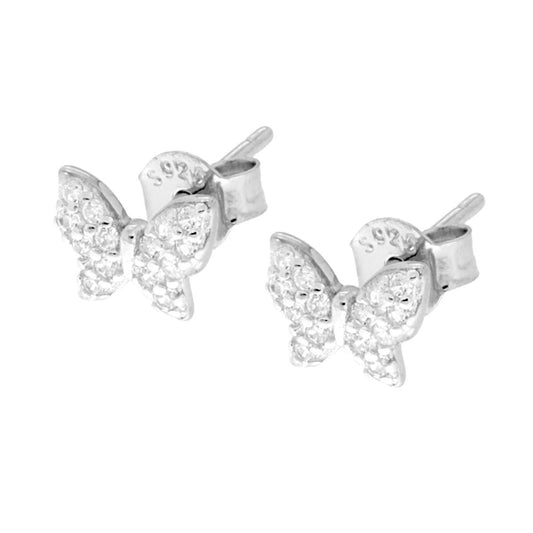 Ohrringe Schmetterling mit weißen Zirkonen aus 925er Silber, galvanisch rhodiniert. - MeinSchmuckShop