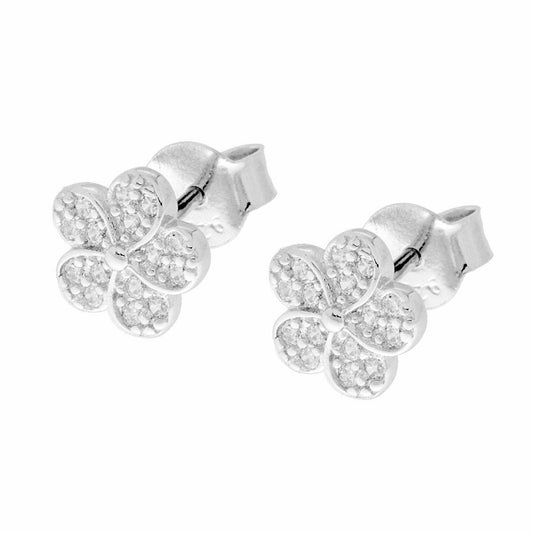 Ohrstecker Blume mit weißen Zirkonen aus Silber 925, rhodiniert. - MeinSchmuckShop