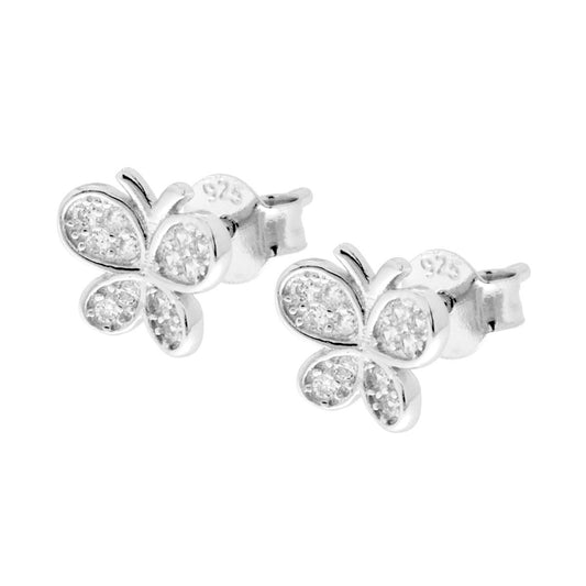Ohrringe in Schmetterlingsform mit weißen Zirkonen aus 925er Silber, rhodiniert. - MeinSchmuckShop