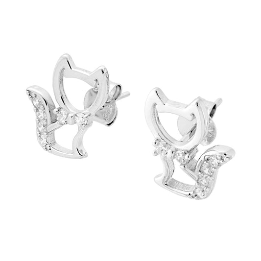 Ohrstecker Katzenmotiv mit weißen Zirkonen aus Silber 925, rhodium-beschichtet - MeinSchmuckShop