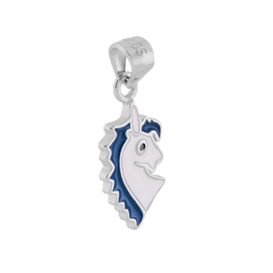 Einhorn-Anhänger mit weißer und blauer Emaille aus 925er Silber, galvanisch rhodiniert - MeinSchmuckShop