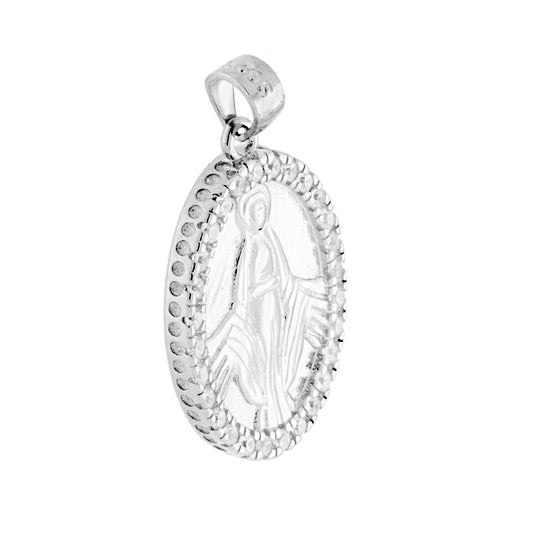 Ovales Medaillon 21 mm mit Wunder-Madonna und weißen Zirkonen aus 925er Silber, rhodiniert. - MeinSchmuckShop