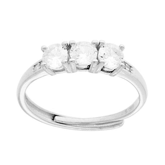 Trilogie-Ring mit weißem Cubic Zirconia, Ø 4 mm, Silber 925 rhodiniert - MeinSchmuckShop