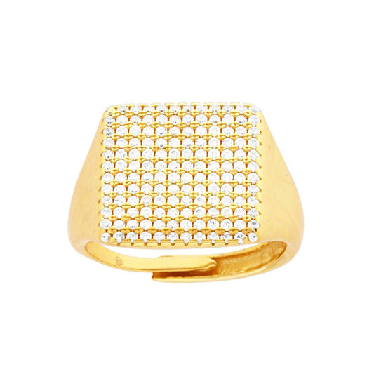 Ring Chevalier Quadrat mit weißen Cubic Zirconia in 925er Silber, Gold galvanisiert - MeinSchmuckShop
