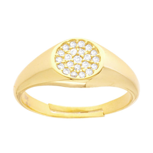 Chevalier-Ring Rund mit weißen Cubic Zirconia, Silber 925, Goldgalvanik - MeinSchmuckShop