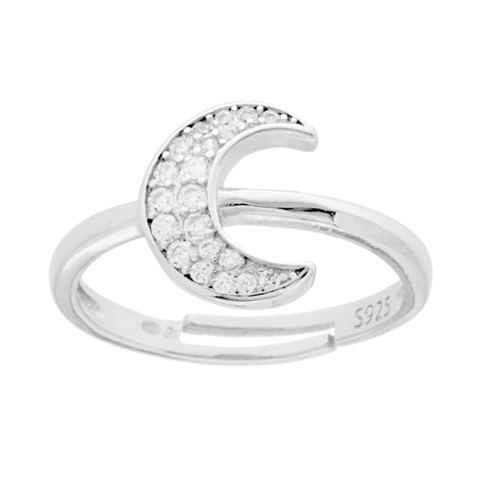 Mondring mit weißen Cubic-Zirkonia in 925er Silber, rhodiniert - MeinSchmuckShop