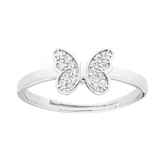 Ring mit Schmetterling und weißen Cubic Zirconia aus Silber 925, rhodiumplattiert - MeinSchmuckShop