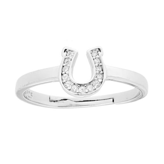 Hufeisenring mit weißen Cubic Zirconia aus Silber 925 rhodiniert - MeinSchmuckShop