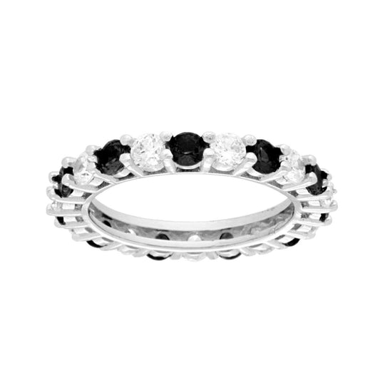 Eternity-Ring Veretta a giro mit abwechselnd weißen und schwarzen Cubic Zirconia aus 925er Silber, rhodiniert galvanisch - MeinSchmuckShop