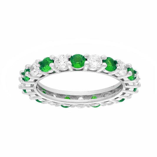 Eternity-Veretta Umlaufring mit abwechselnd weißen und smaragdgrünen Cubic Zirconia, aus 925er Silber, rhodiniert - MeinSchmuckShop