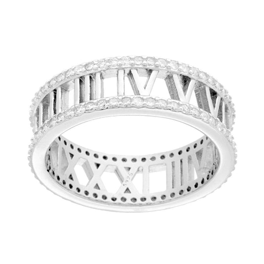 Eternity-Ring mit weißen Zirkonen und römischen Ziffern aus 925er Silber, rhodiniert - MeinSchmuckShop