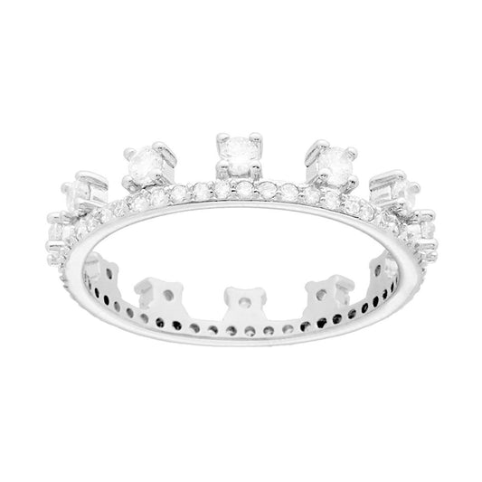 Eternity-Ring, Rundband, Krone-Design, mit weißen Zirkonen, aus 925er Silber, galvanisch rhodiniert - MeinSchmuckShop