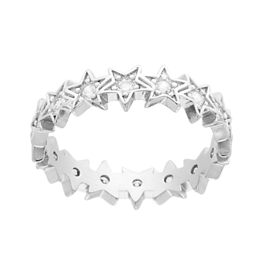Eternity-Ring mit rotierenden Sternen, mit weißen Zirkonien, rhodiniertes 925er Silber. - MeinSchmuckShop