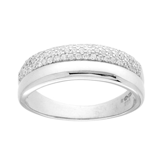 Ring mit doppelter Veretta und weißen Cubic Zirconia, aus 925er Silber, rhodiniert - MeinSchmuckShop