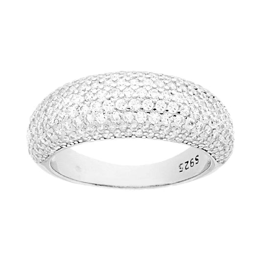 Ring mit gewölbtem Band und weißen Cubic Zirconia, aus 925er Silber, rhodiniert. - MeinSchmuckShop