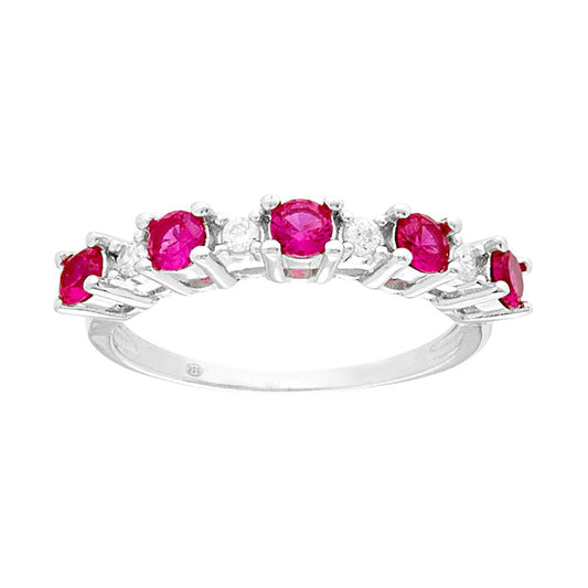 Veretta-Ring mit abwechselnden Cubic Zirkonien in Rubinrot und Weiß aus 925er Silber, Rhodium galvanisch beschichtet - MeinSchmuckShop